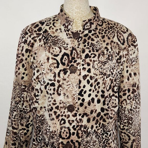 Chico's Size 2/12-14 Leopard Print Button Down Mandarin Collar Lined Jacket - Picture 3 of 14